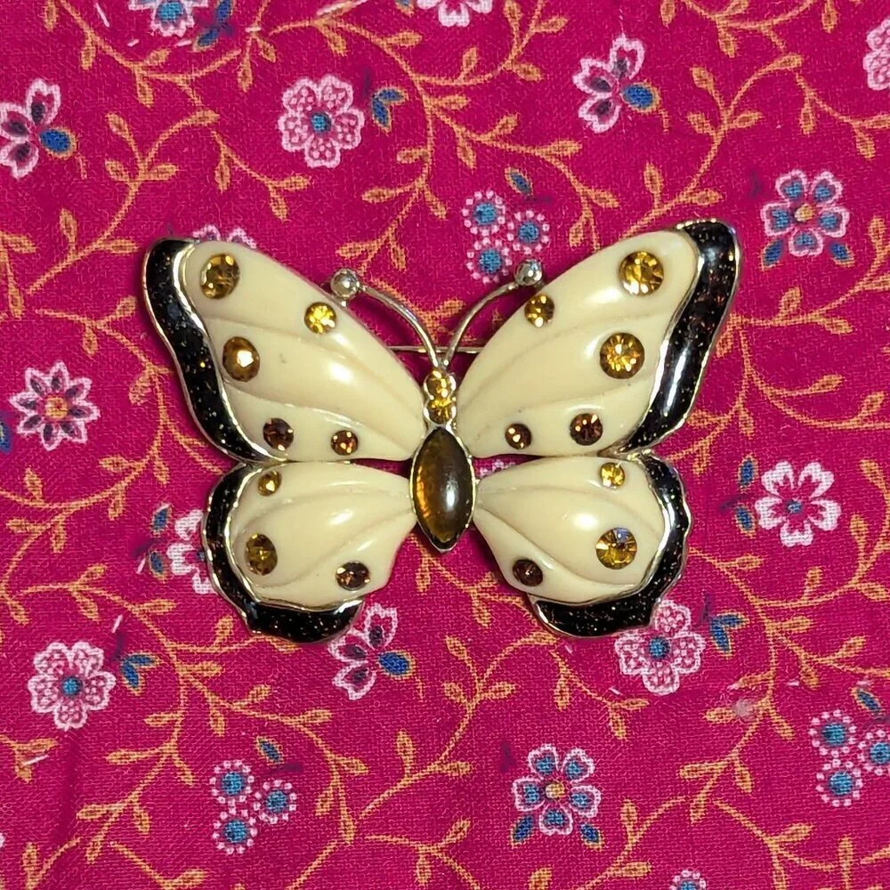 Butterfly Brooch Rhinestone Fairy Festival‎ Pin Costume Boho Gold Statement